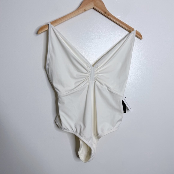 NWT Massimo Dutti Cream Swimsuit With Gathered‎ Detail One Piece Size Large - Picture 2 of 9